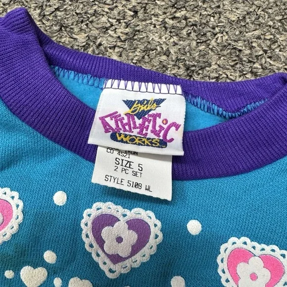 Vintage Girls Athletic Works Sweatsuit Purple Dogs Hearts Bows 80s 90s Size 5 - Picture 3 of 11